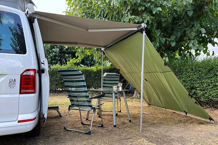Camper van side awning outlet